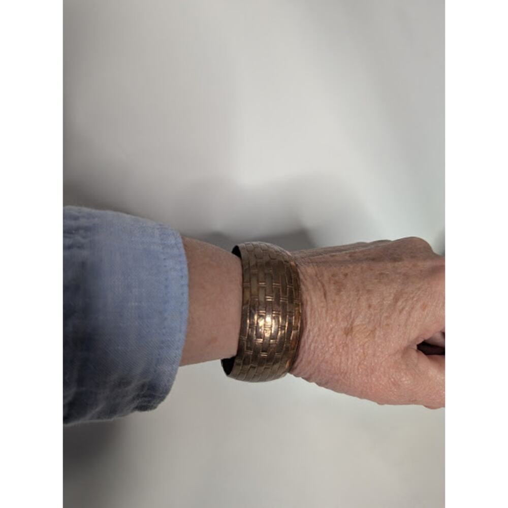 Retro Vintage CopperCraft Guild Basket Weave Belt Buckle Bangle Bracelet BOHO